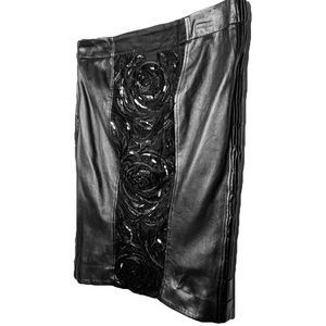 Black GUCCI Genuine Leather & Sequin Rose Skirt